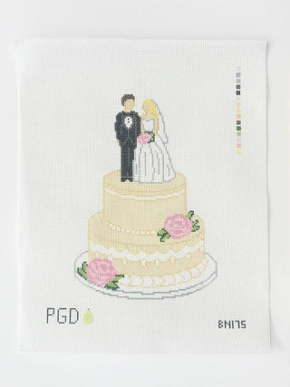 Wedding Cake (Pink Roses) Handpainted Needlepoint Canvas