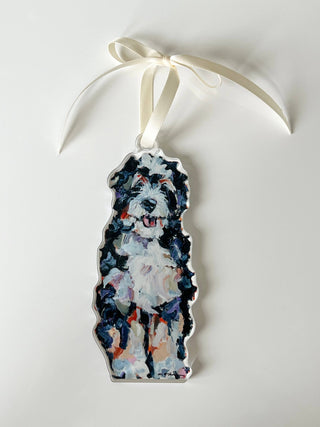 Bernedoodle Acrylic Christmas Dog Ornament | Wreath Charm
