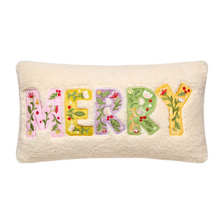 Merry Applique Embroidered Pillow