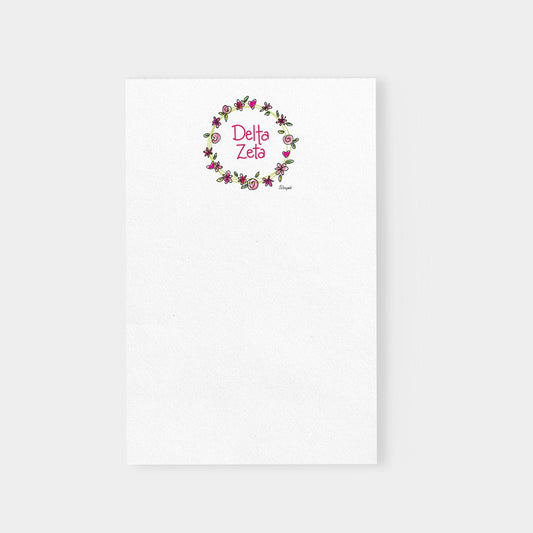 Delta Zeta Flower and Heart Wreath Sorority Notepad