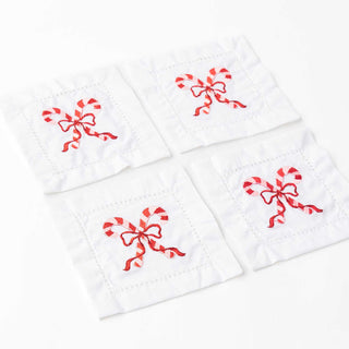 Candy Cane Embroidered Cocktail Napkins, Set of 4