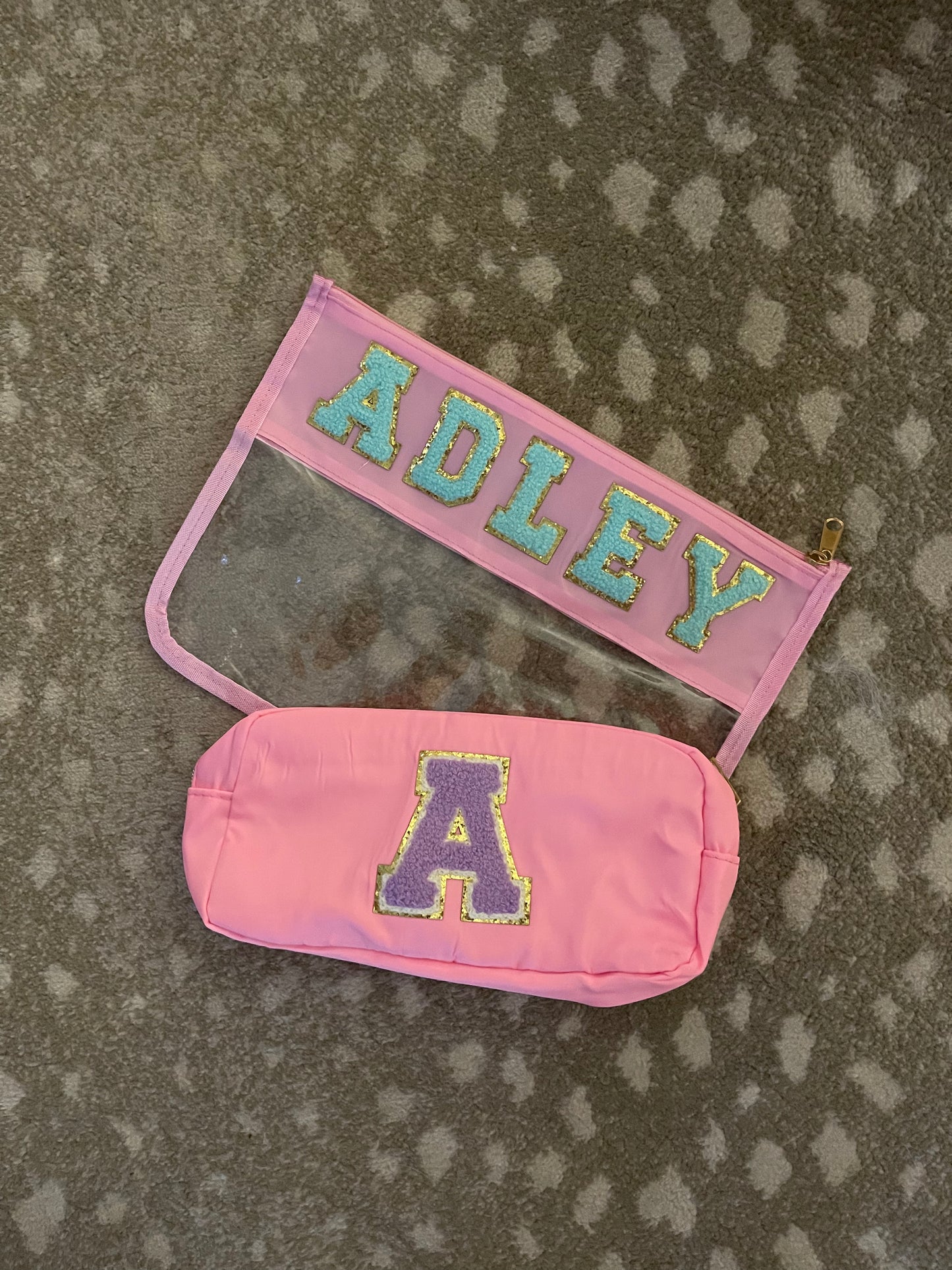 Pink / Clear Chenille letter bags