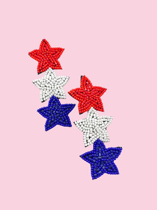Patriotic Triple Star Statement Beaded Earrings