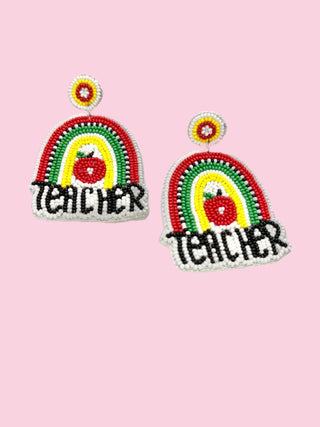 Teacher Rainbow Statement Beaded Earrings