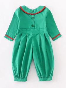 Green christmas tree embroidery smocked boy romper