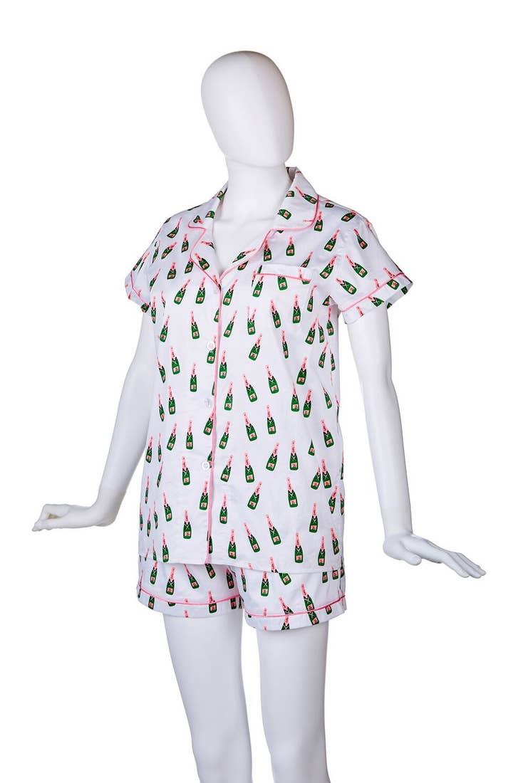 Pajama Short Sets - Champagne Bottles