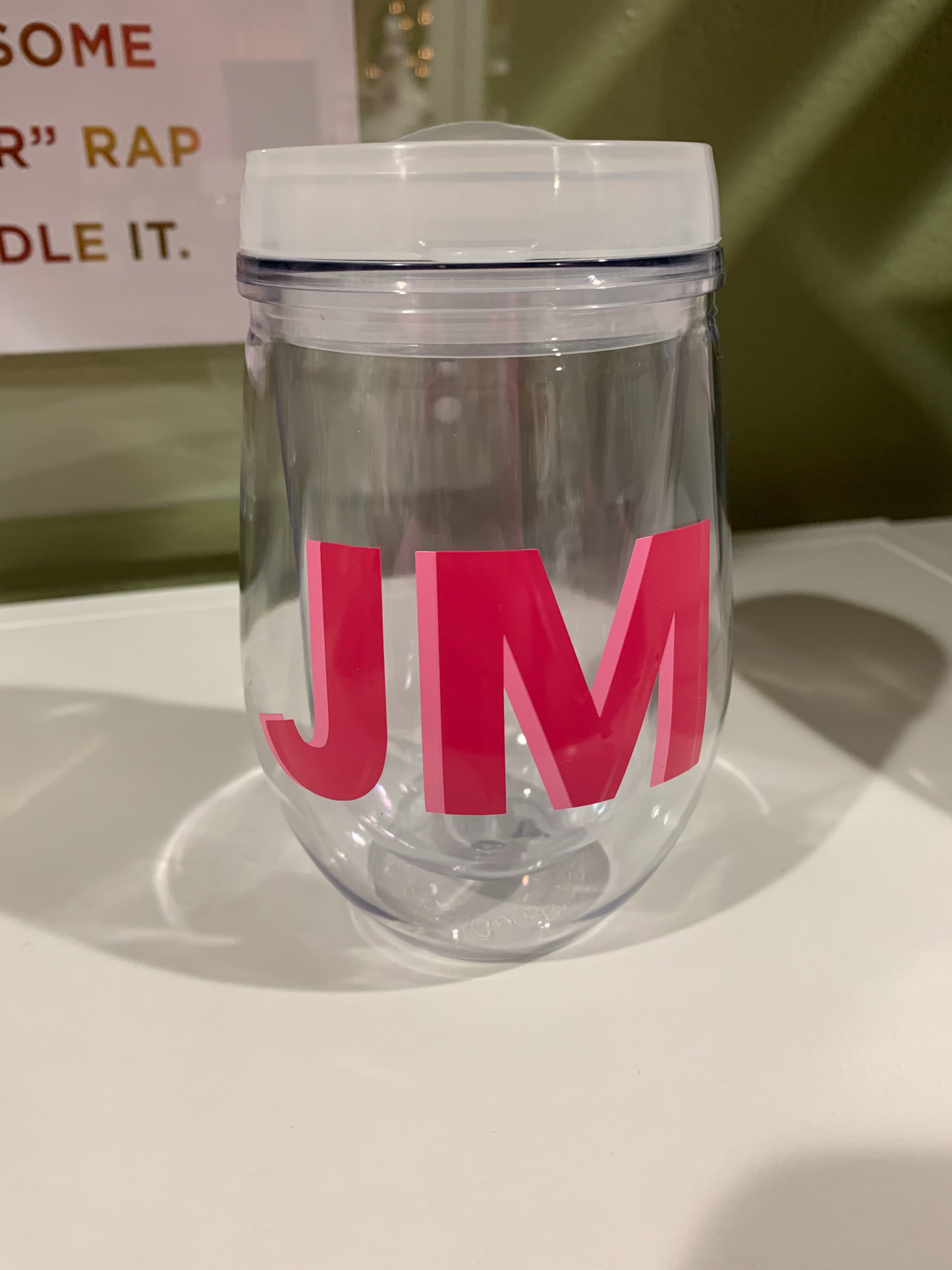 Acrylic Stemless Glass with clear lid - two-layer monogram