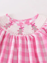 Load image into Gallery viewer, Pink plaid gingerbread smocked dress
