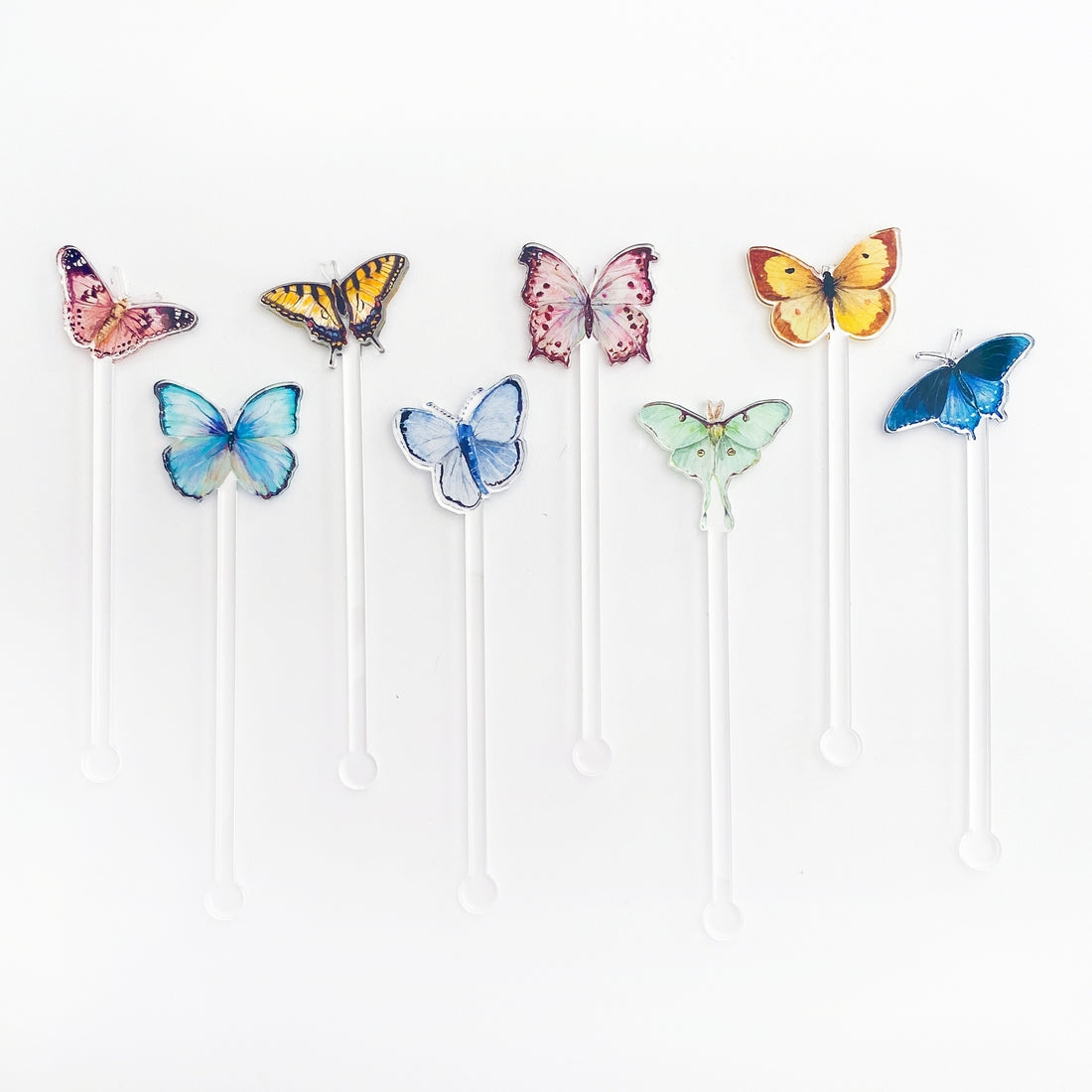 Rainbow Butterflies Assorted Acrylic Stir Sticks - set of 8