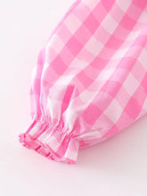 Load image into Gallery viewer, Pink plaid gingerbread smocked dress
