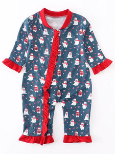 Navy bear ruffle pajama romper