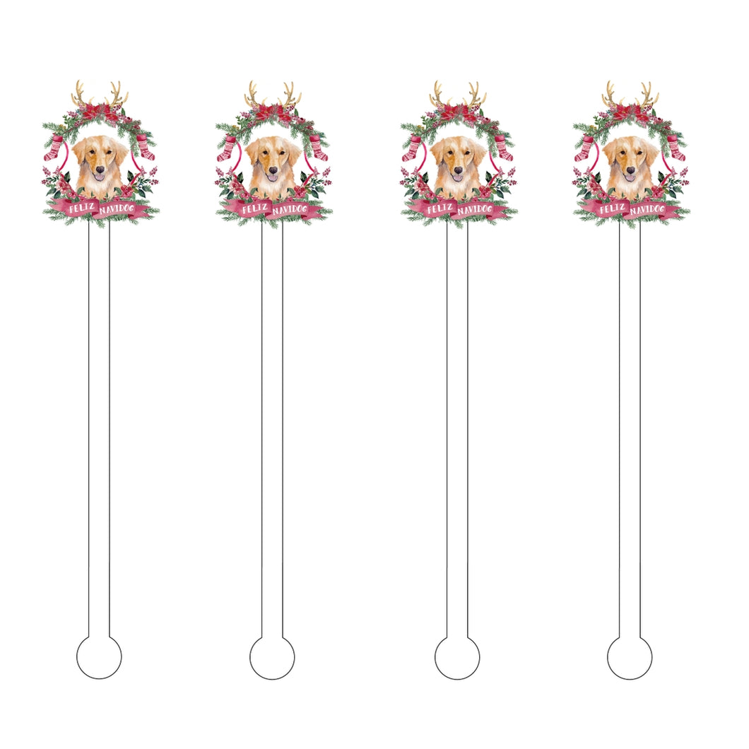 Feliz Navidog Acrylic Stir Sticks - set of four