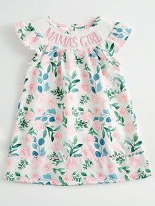 Pink floral "MAMA'S GIRL" smocked dress