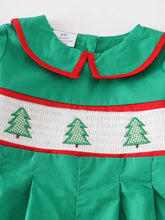 Load image into Gallery viewer, Green christmas tree embroidery smocked boy romper
