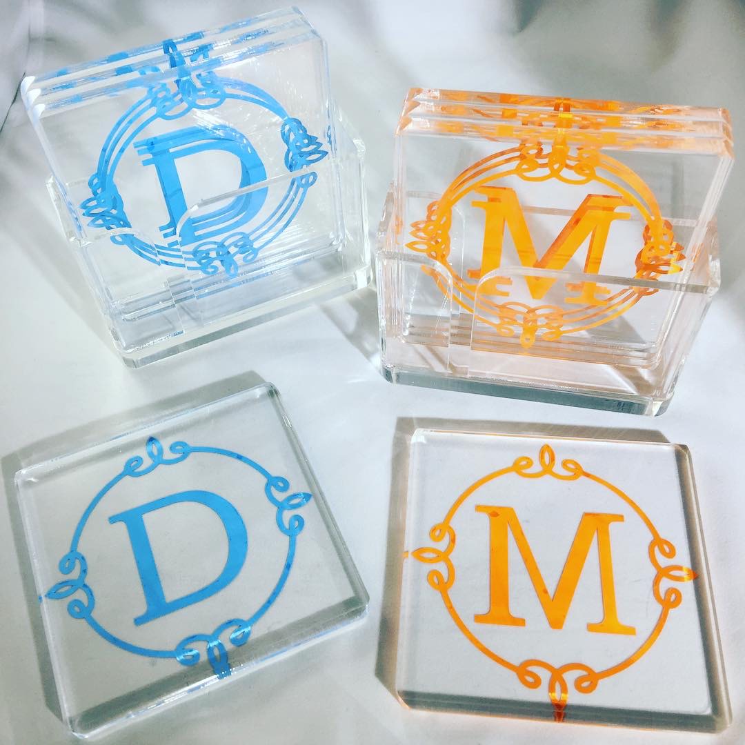 Acrylic Coasters - Square or Round (one color monogram) - set of four