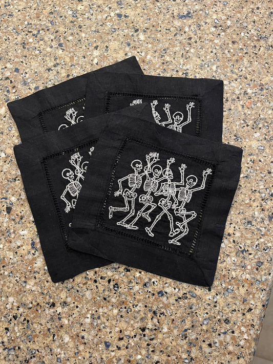 Dancing Skeletons Embroidered Cocktail Napkins (set of four) 👻
