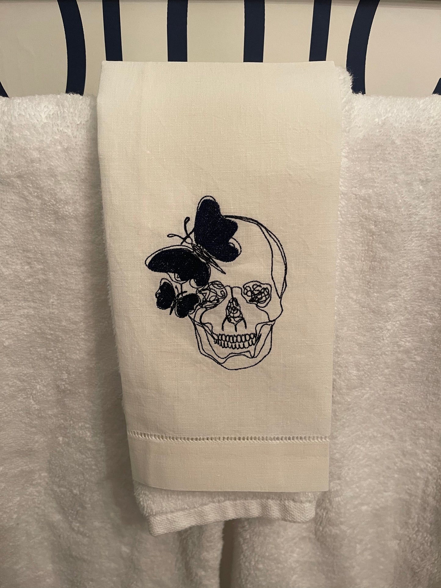 'Butterfly Skeleton' Embroidered Guest Towel