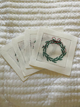 Load image into Gallery viewer, Christmas Wreath Embroidered Cocktail Napkins (set of four)
