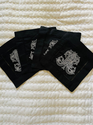 Vintage Vine Initial Embroidered Cocktail Napkins (set of four)-Napkins-[product_category]-Whatsoever Things