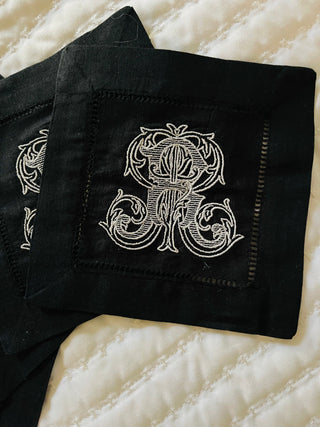 Vintage Vine Initial Embroidered Cocktail Napkins (set of four)-Napkins-[product_category]-Whatsoever Things