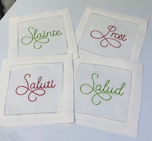 "Cheers Around the World!" Embroidered Cocktail Napkins (set of four)