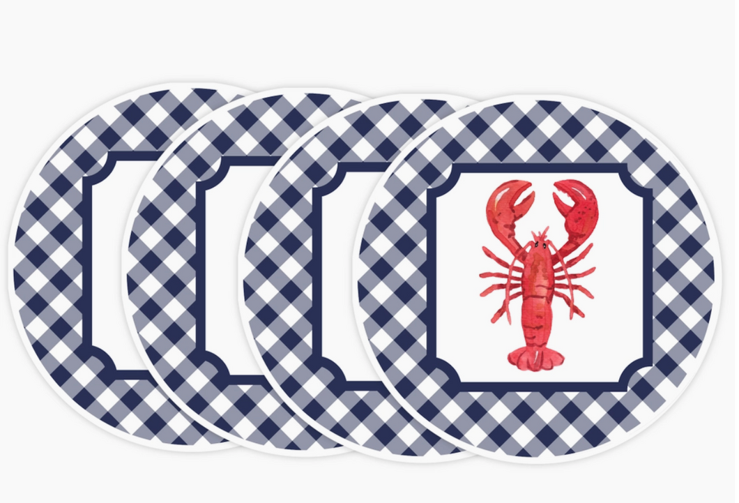 Lobster on Gingham Acrylic Coasters (set of four)