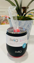 Load image into Gallery viewer, Black/Red 14 ounce stemless wine cup by Swig
