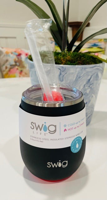 Black/Red 14 ounce stemless wine cup by Swig