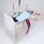 Pink Stripe Box Tote with Embroidery