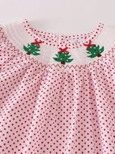 Load image into Gallery viewer, Red dot Christmas tree smocked girls dress

