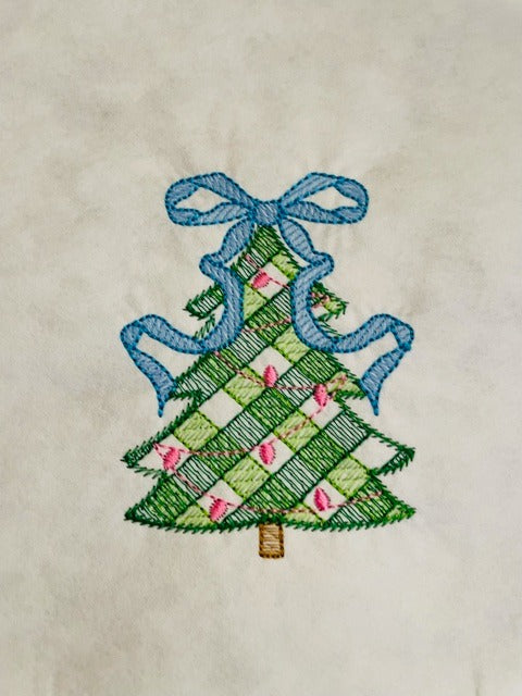 Christmas Tree with Bow Embroidered Guest Towel