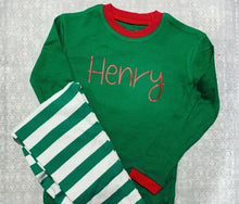 Load image into Gallery viewer, Kids Striped Christmas PJ&#39;s with Monogram
