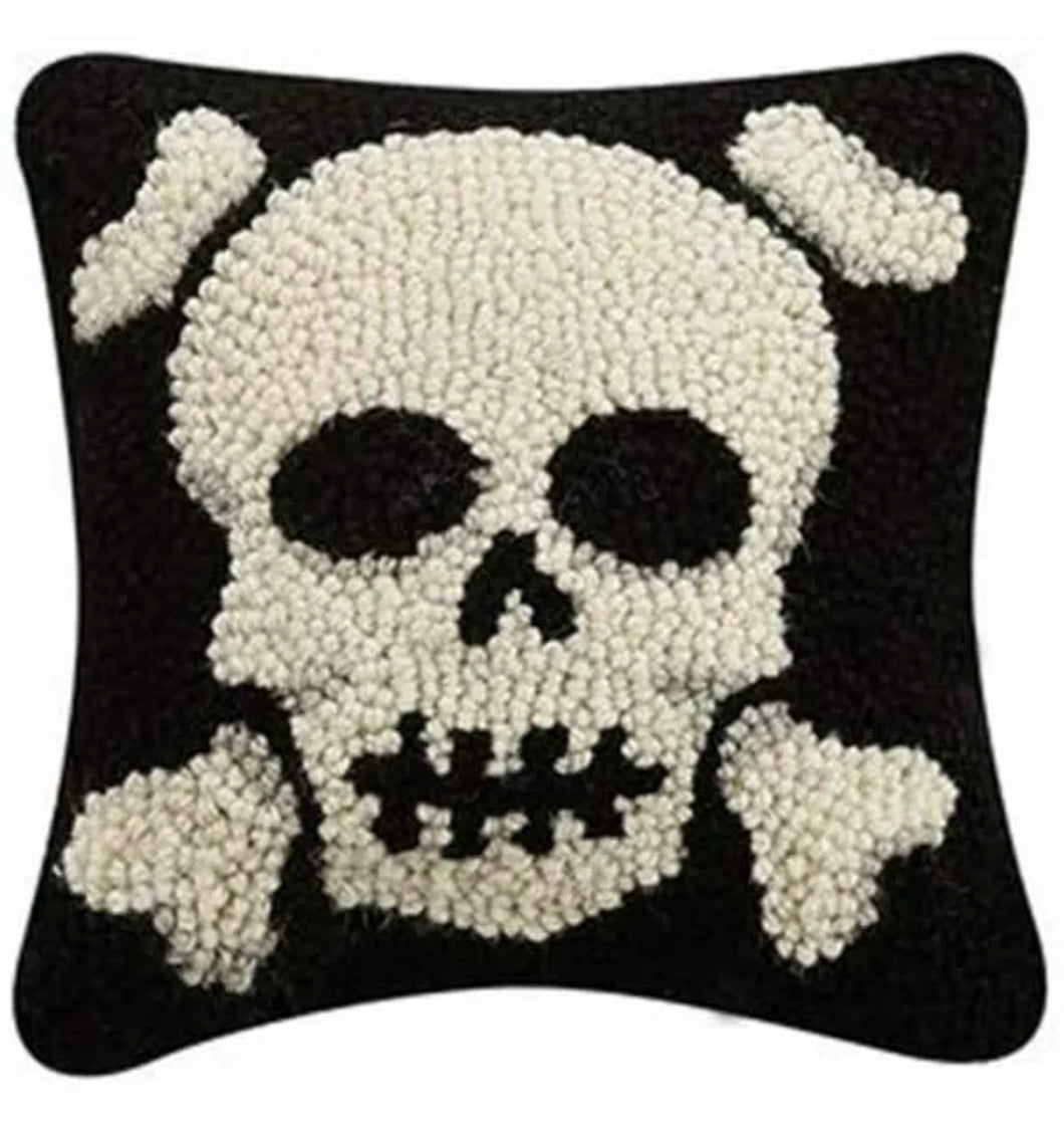 Skull with Crossbones Hook Pillow, 8 by 8 inches
