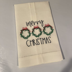 Christmas Wreath Embroidered Guest Towel