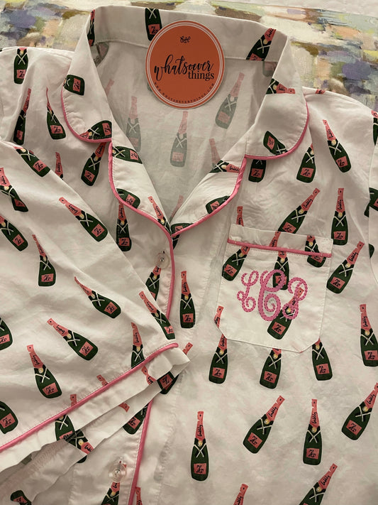 Pajama Short Sets - Champagne Bottles