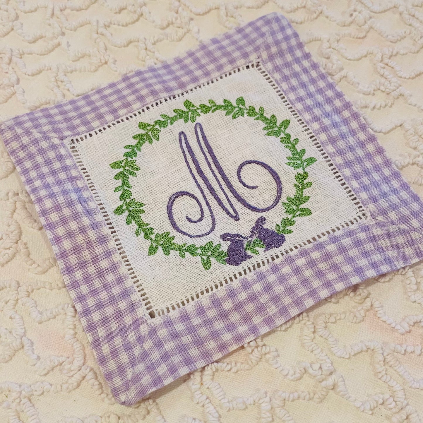 Gingham Easter Bunny Wreath Cocktail Napkins - set of four