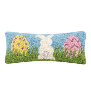 Eggs and Bunny wool hook pillow-Throw Pillows-[product_category]-Whatsoever Things