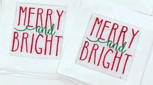 Load image into Gallery viewer, Merry &amp; Bright Embroidered Cocktail Napkins (set of four)
