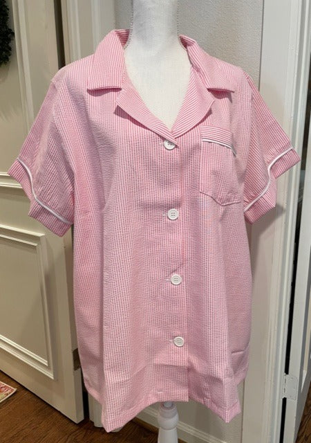 Women's Pajama Short Sets - Pink Seersucker